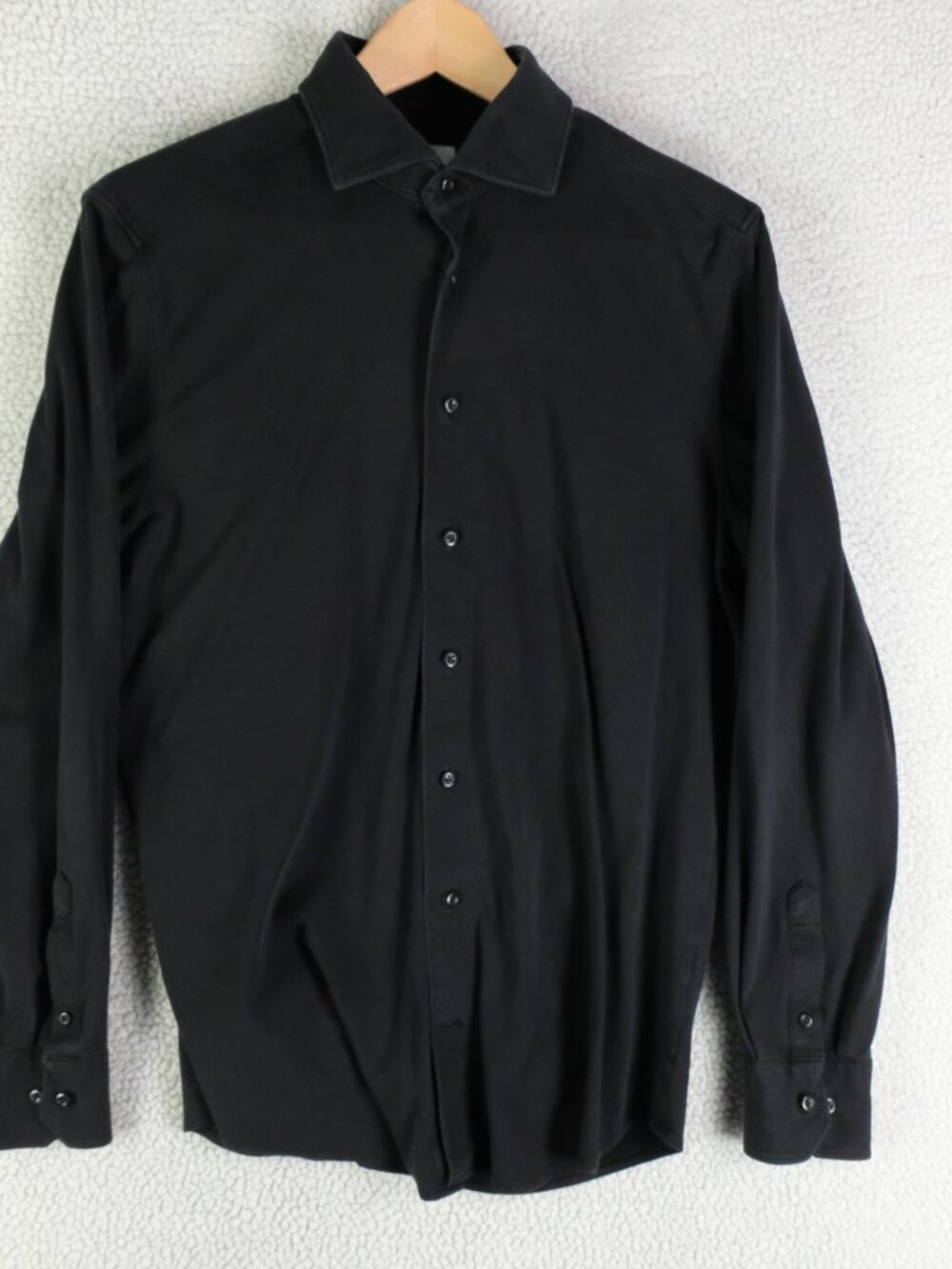 Emanuel Berg Shirt Mens Medium Black Modern Fit Stretch Long Sleeve